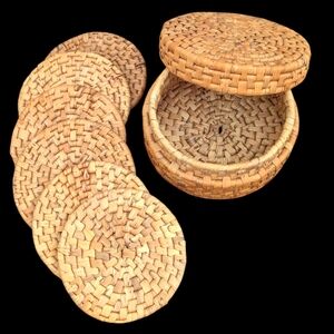 Woven Coaster Set Of 6 With Lidded Holder